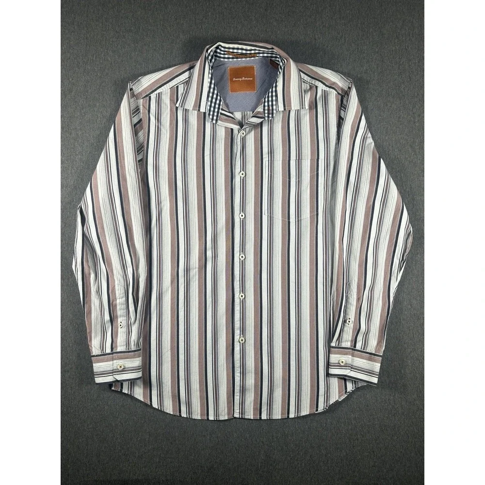 Tommy‎ Bahama Men's Size Medium Striped Long Sleeve 100% Cotton Button Down